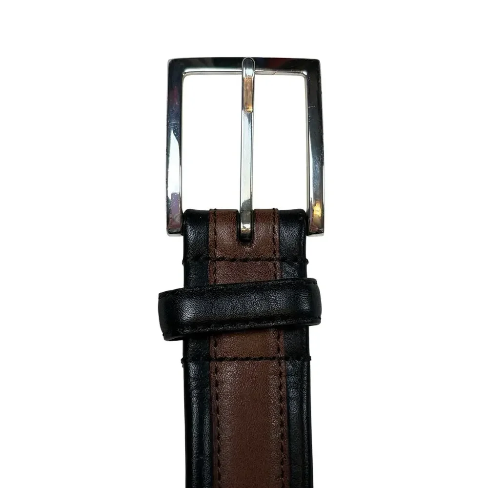Brighton Two Tone Leather Belt Men's Size 38 Black Brown Silver Buckle Classic